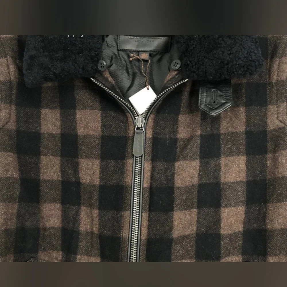 NEW NWT Coach Brown Black Plaid Picnic Bomber Wool Coat Jacket Men L or Women XL_4